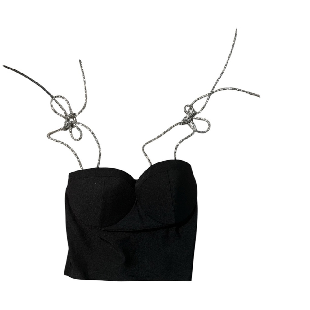 Windsor Black Rhinestone Strap Bustier Crop Top NWT – Size M